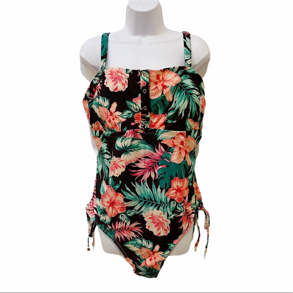 Allure Women’s Plus Size 3X (22-24) Floral One-piece Swimsuit Snap Buttons NWT